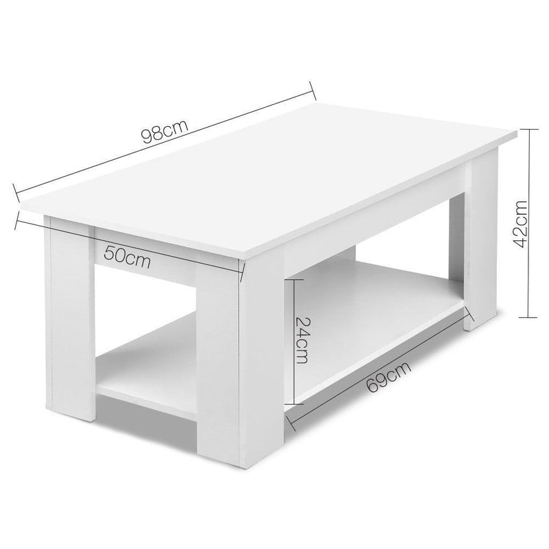 Artiss Lift Up Top Mechanical Coffee Table - White - John Cootes