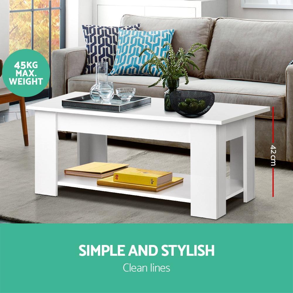 Artiss Lift Up Top Mechanical Coffee Table - White - John Cootes