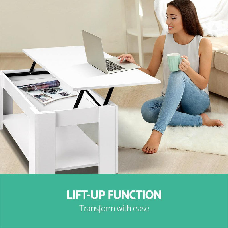 Artiss Lift Up Top Mechanical Coffee Table - White - John Cootes