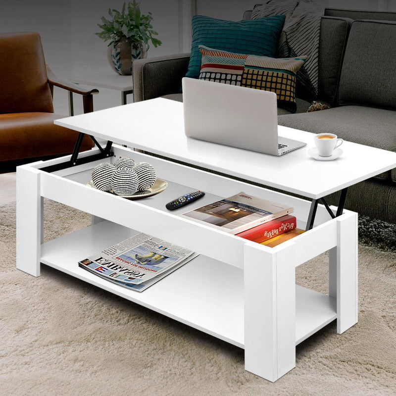 Artiss Lift Up Top Mechanical Coffee Table - White - John Cootes