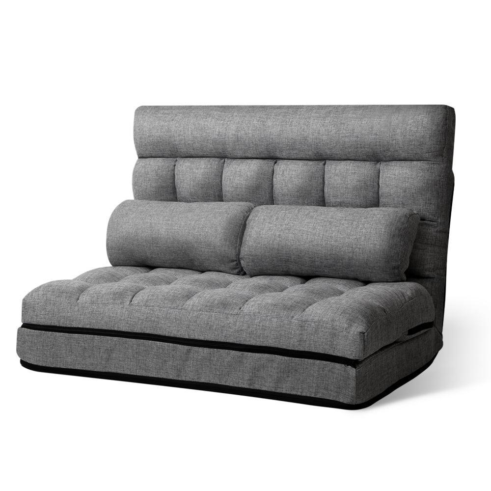 Artiss Lounge Sofa Bed 2-seater Floor Folding Fabric Grey - John Cootes