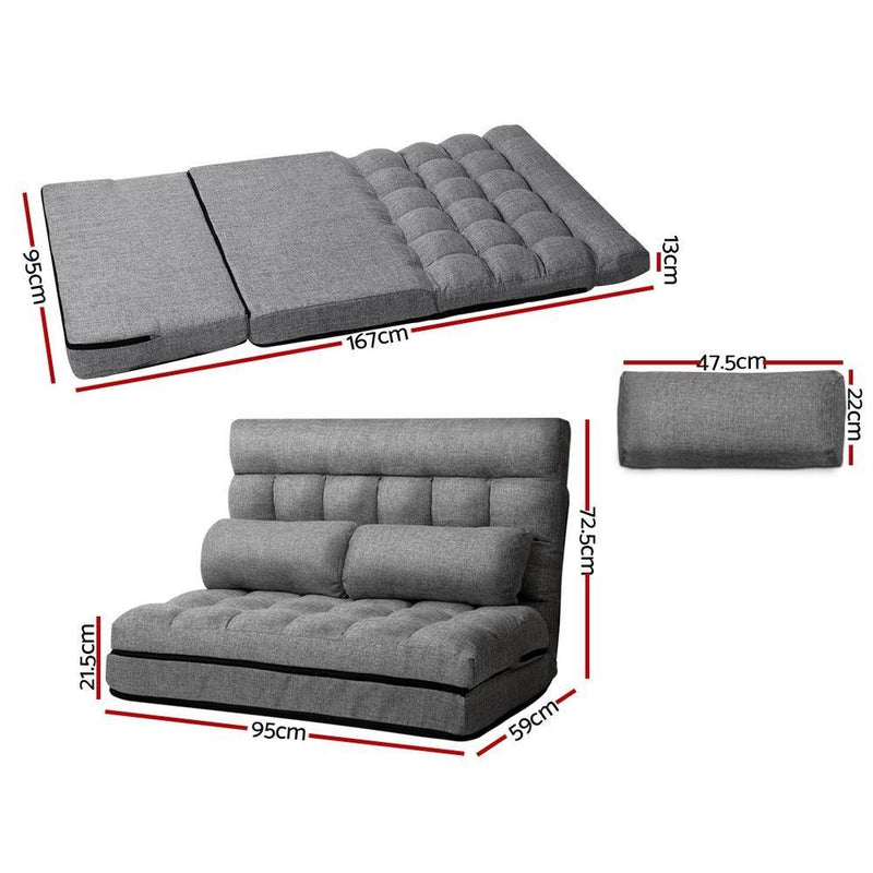 Artiss Lounge Sofa Bed 2-seater Floor Folding Fabric Grey - John Cootes