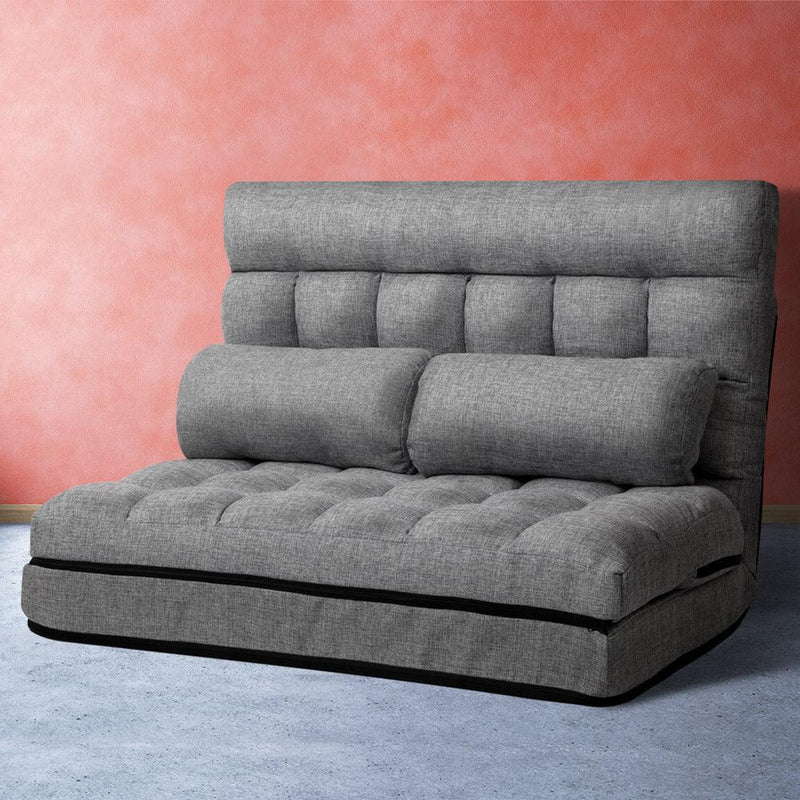 Artiss Lounge Sofa Bed 2-seater Floor Folding Fabric Grey - John Cootes