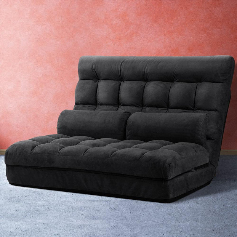 Artiss Lounge Sofa Bed 2-seater Floor Folding Suede Charcoal - John Cootes