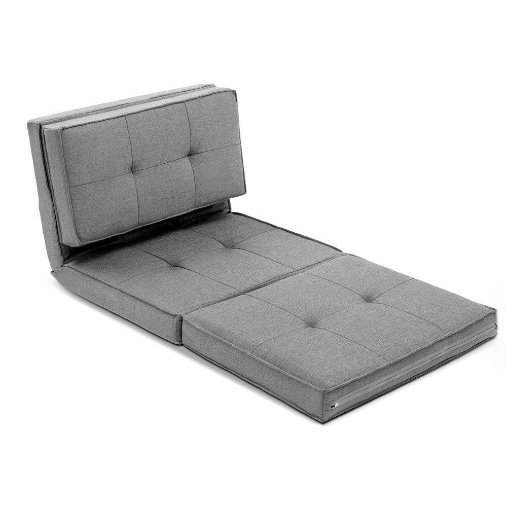 Artiss Lounge Sofa Floor Couch Chaise Chair Recliner Futon Linen Folding Grey - John Cootes