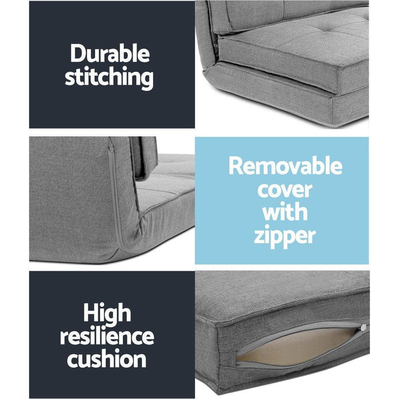 Artiss Lounge Sofa Floor Couch Chaise Chair Recliner Futon Linen Folding Grey - John Cootes