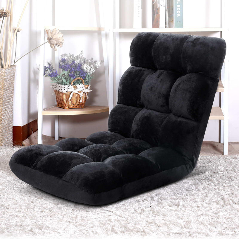 Artiss Lounge Sofa Floor Recliner Futon Chaise Folding Couch Black - John Cootes