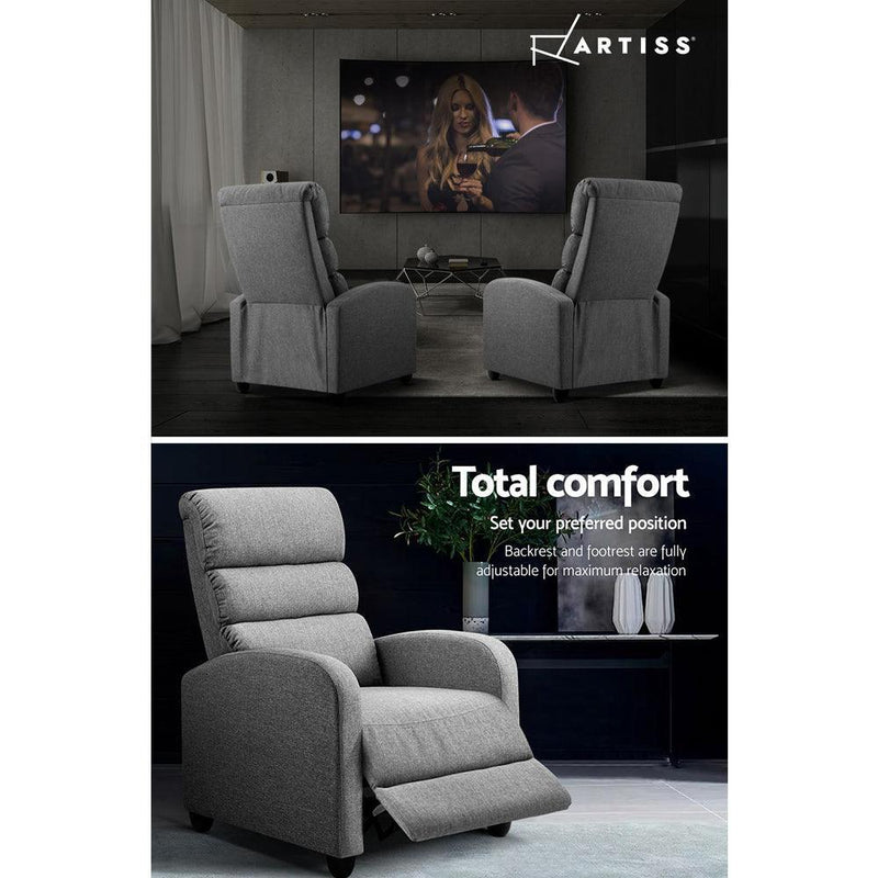 Artiss Luxury Recliner Chair Chairs Lounge Armchair Sofa Fabric Cover Grey - John Cootes