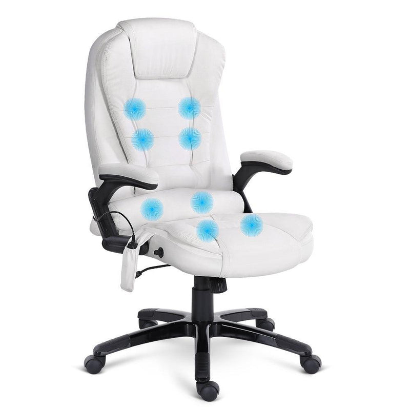 Artiss Massage Office Chair 8 Point PU Leather Office Chair - White - John Cootes