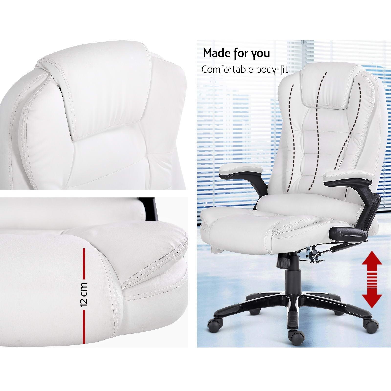 Artiss Massage Office Chair 8 Point PU Leather Office Chair - White - John Cootes