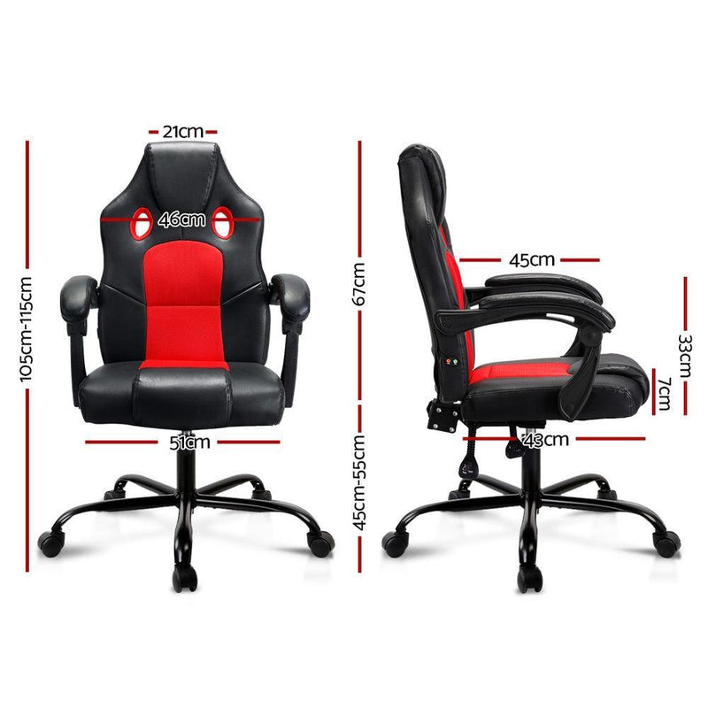 Artiss Massage Office Chair Gaming Computer Seat Recliner Racer Red - John Cootes