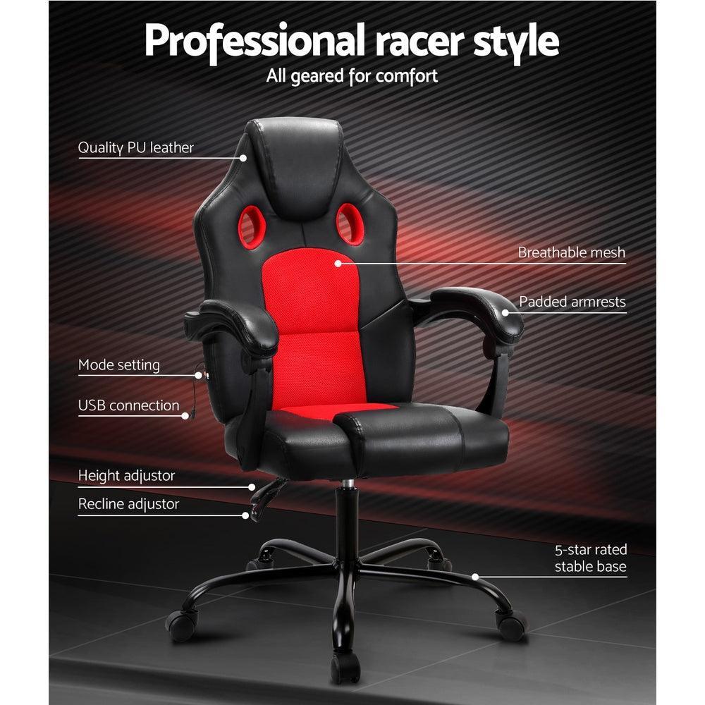 Artiss Massage Office Chair Gaming Computer Seat Recliner Racer Red - John Cootes