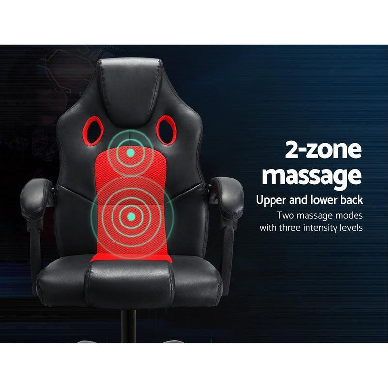 Artiss Massage Office Chair Gaming Computer Seat Recliner Racer Red - John Cootes