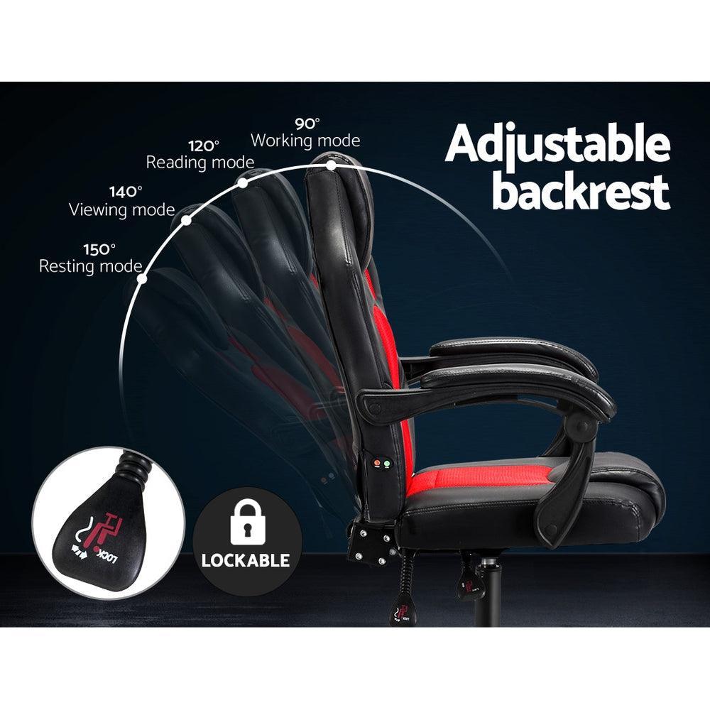 Artiss Massage Office Chair Gaming Computer Seat Recliner Racer Red - John Cootes