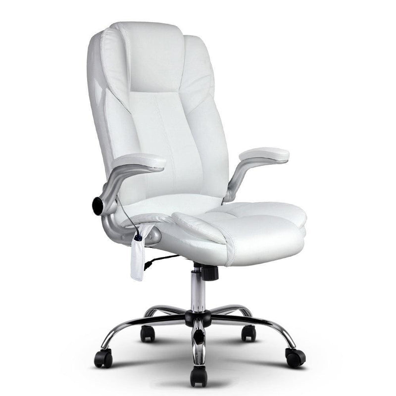 Artiss Massage Office Chair PU Leather 8 Point - White - John Cootes