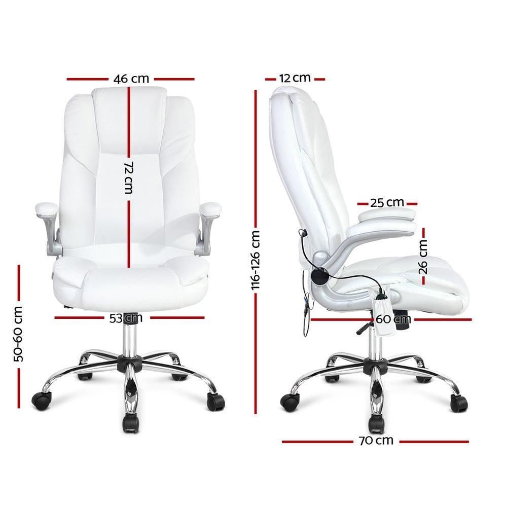 Artiss Massage Office Chair PU Leather 8 Point - White - John Cootes