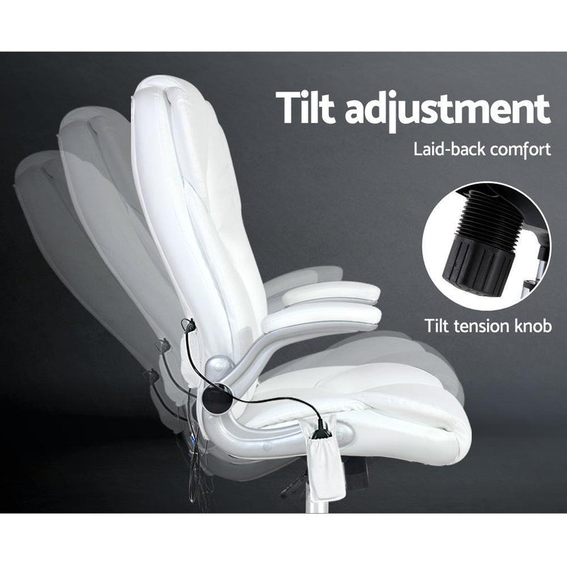 Artiss Massage Office Chair PU Leather 8 Point - White - John Cootes