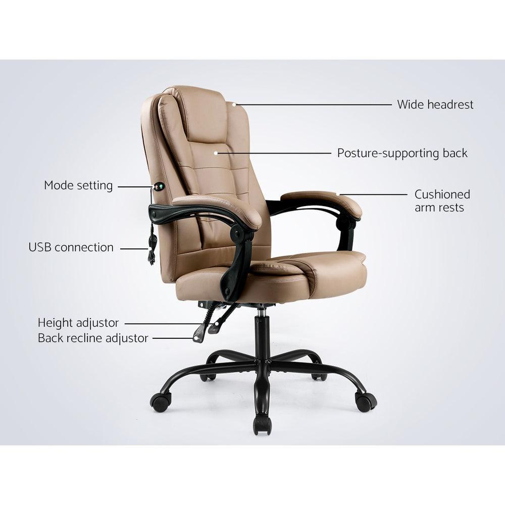 Artiss Massage Office Chair PU Leather Recliner Computer Gaming Chairs Espresso - John Cootes