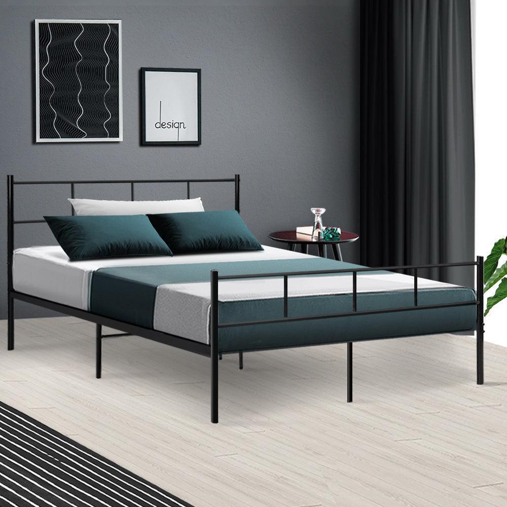 Artiss Metal Bed Frame Double Size Platform Foundation Mattress Base SOL Black - John Cootes