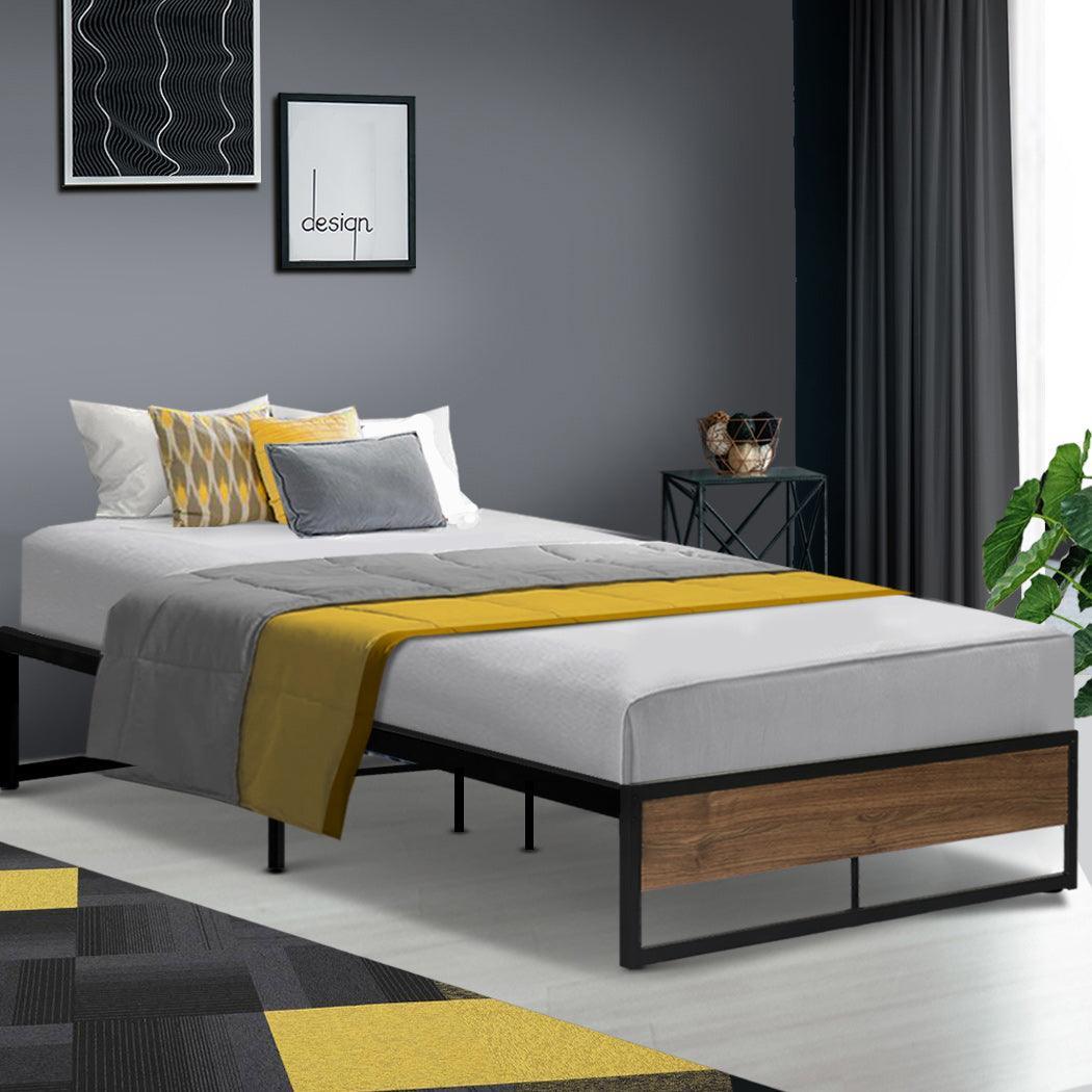 Artiss Metal Bed Frame King Single Size Mattress Base Platform Wooden Black OSLO - John Cootes