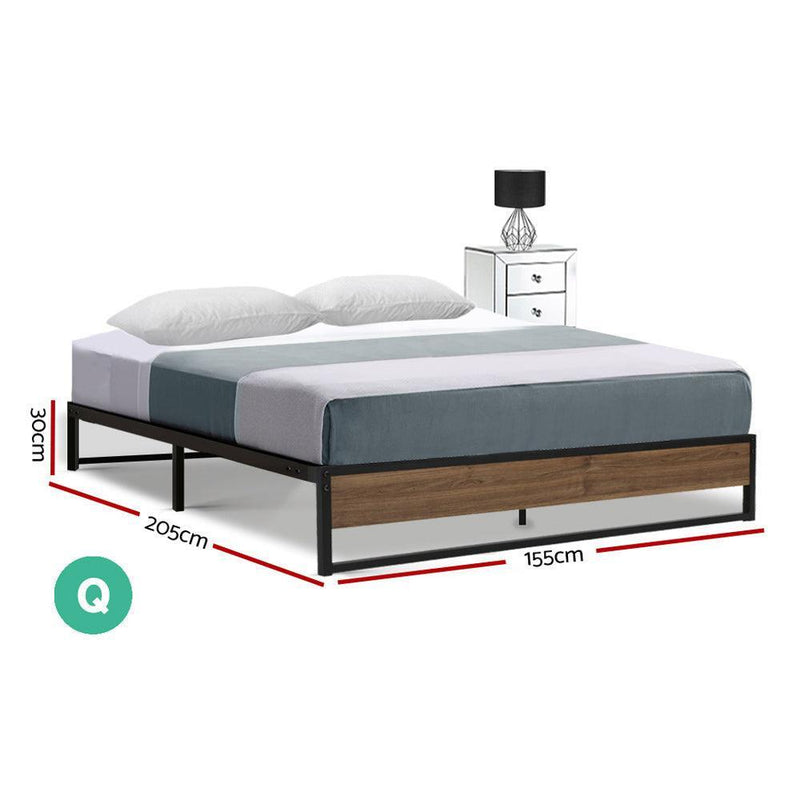 Artiss Metal Bed Frame Queen Size Mattress Base Platform Foundation Wooden OSLO - John Cootes