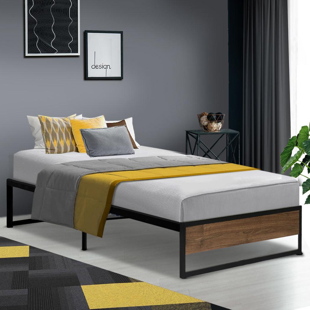 Artiss Metal Bed Frame Single Size Mattress Base Platform Wooden Black OSLO - John Cootes