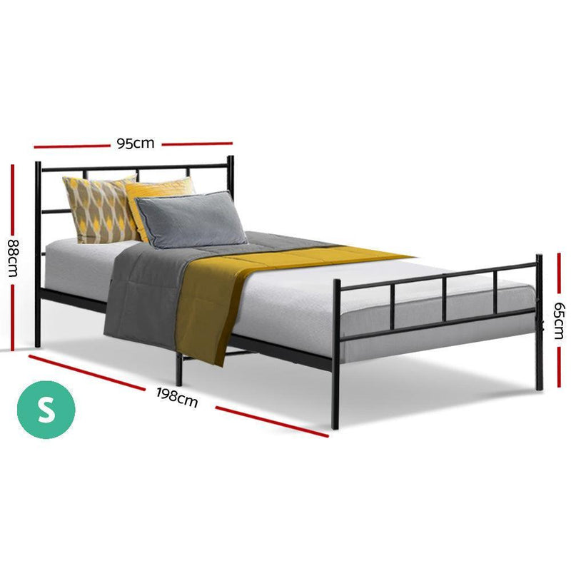 Artiss Metal Bed Frame Single Size Platform Foundation Mattress Base SOL Black - John Cootes