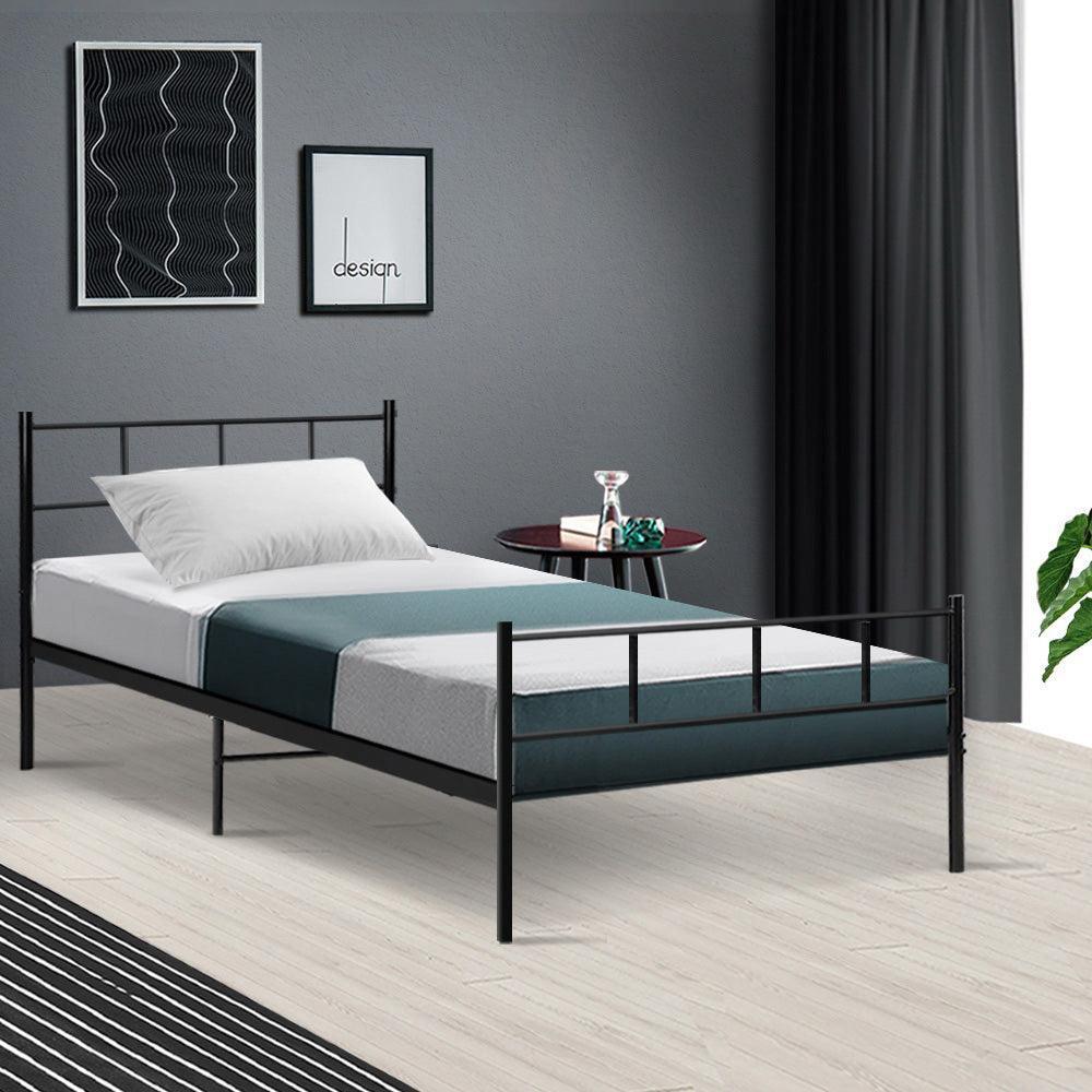 Artiss Metal Bed Frame Single Size Platform Foundation Mattress Base SOL Black - John Cootes