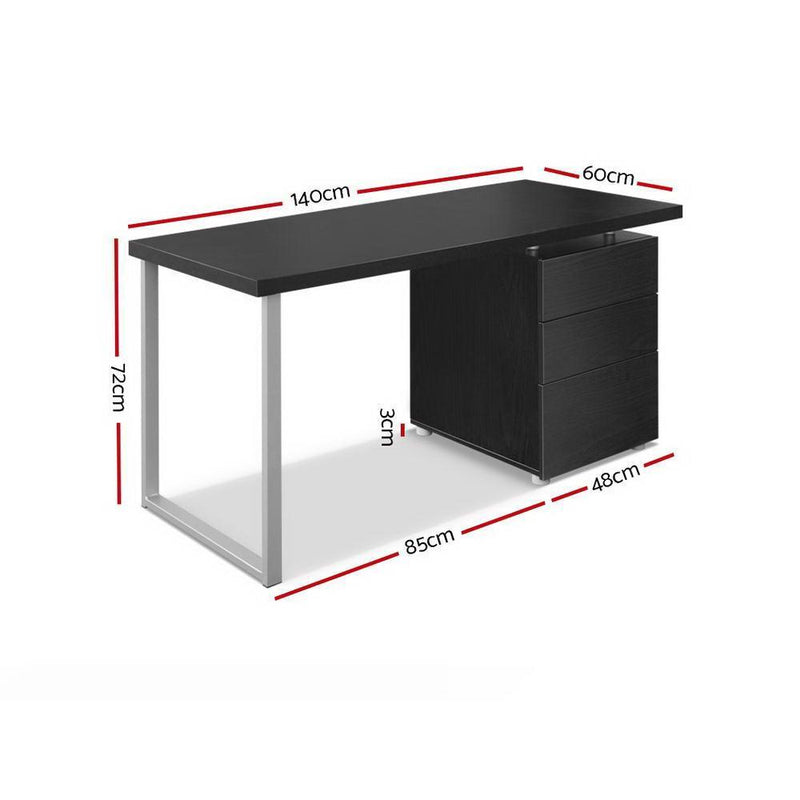 Artiss Metal Desk with 3 Drawers - Black - John Cootes