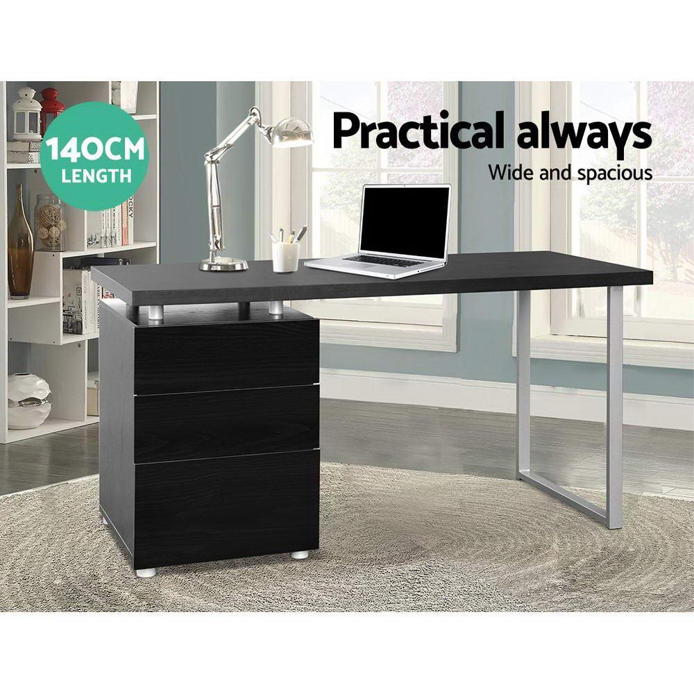 Artiss Metal Desk with 3 Drawers - Black - John Cootes