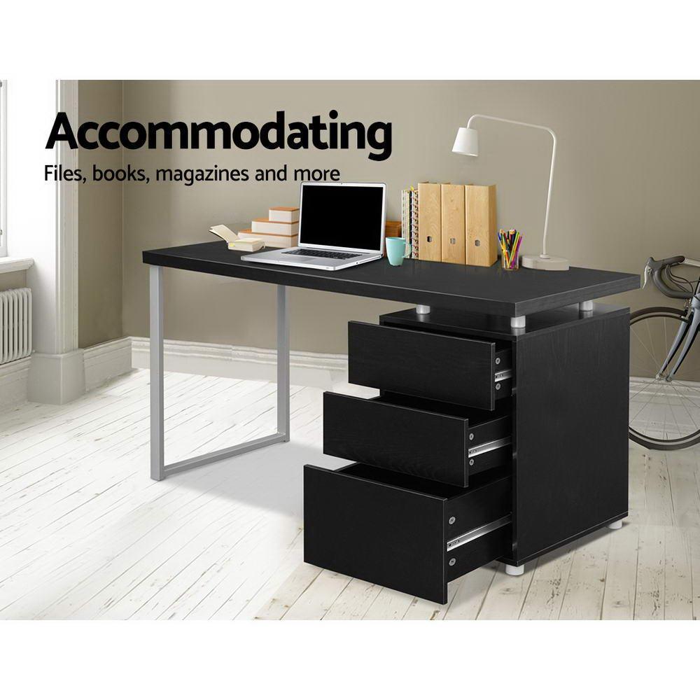 Artiss Metal Desk with 3 Drawers - Black - John Cootes