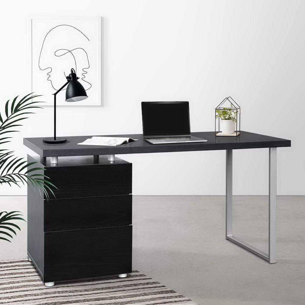 Artiss Metal Desk with 3 Drawers - Black - John Cootes