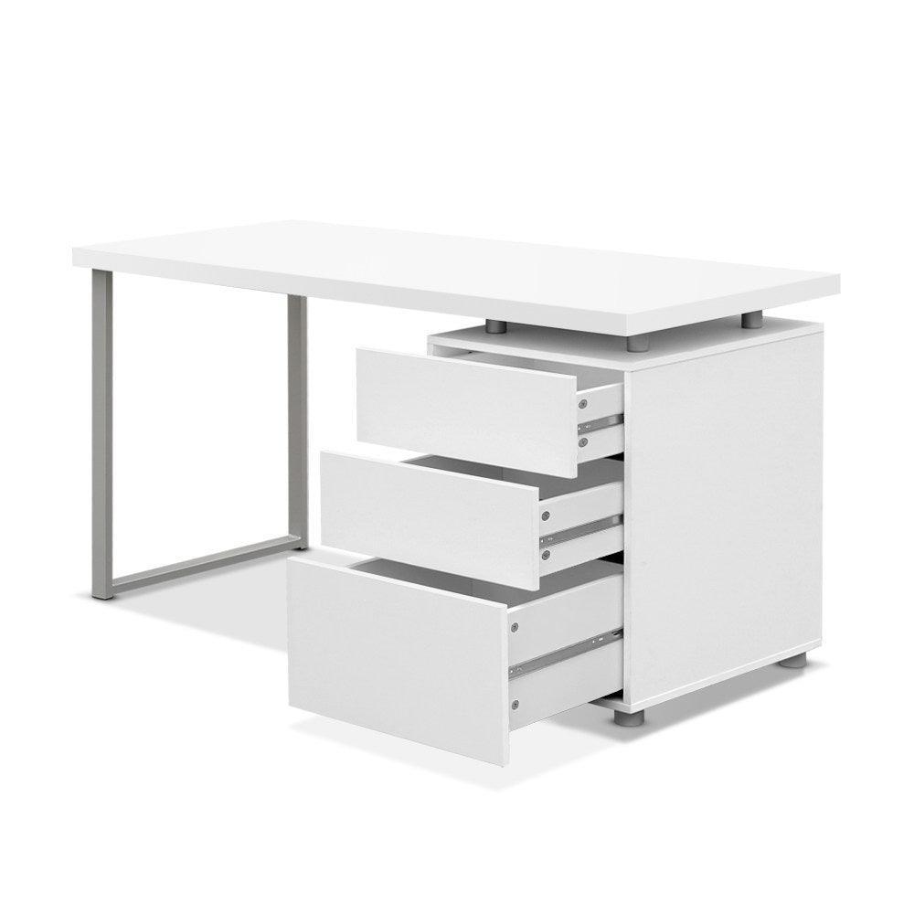 Artiss Metal Desk with 3 Drawers - White - John Cootes