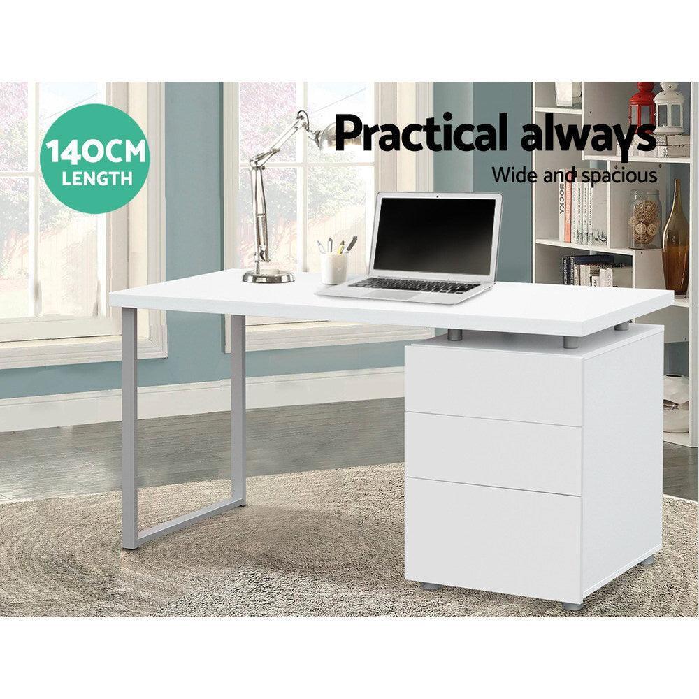 Artiss Metal Desk with 3 Drawers - White - John Cootes