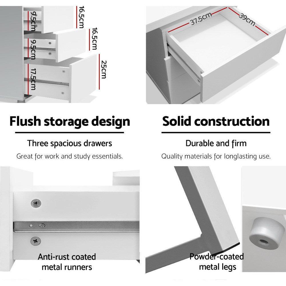Artiss Metal Desk with 3 Drawers - White - John Cootes