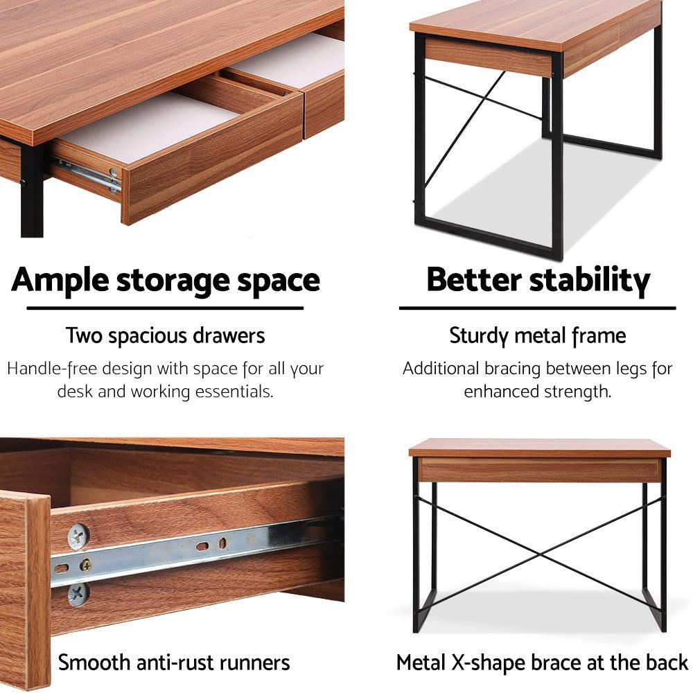 Artiss Metal Desk with Drawer - Walnut - John Cootes