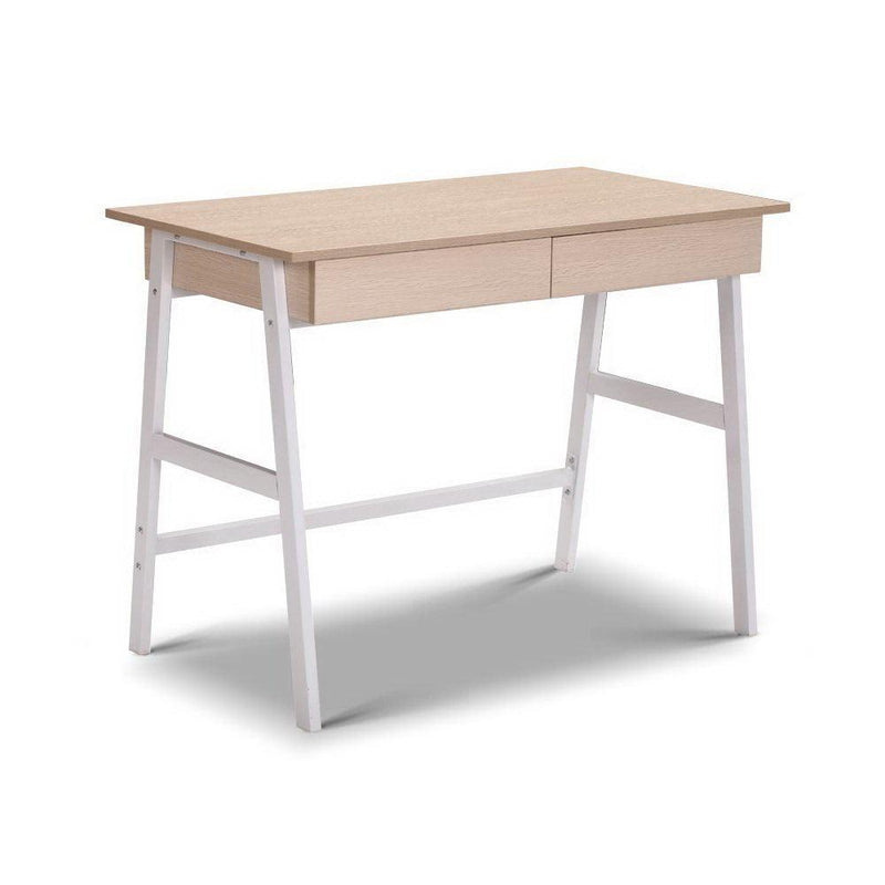 Artiss Metal Desk with Drawer - White with Oak Top - John Cootes