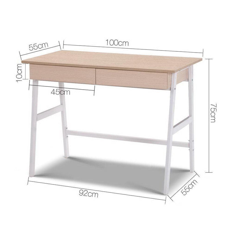 Artiss Metal Desk with Drawer - White with Oak Top - John Cootes