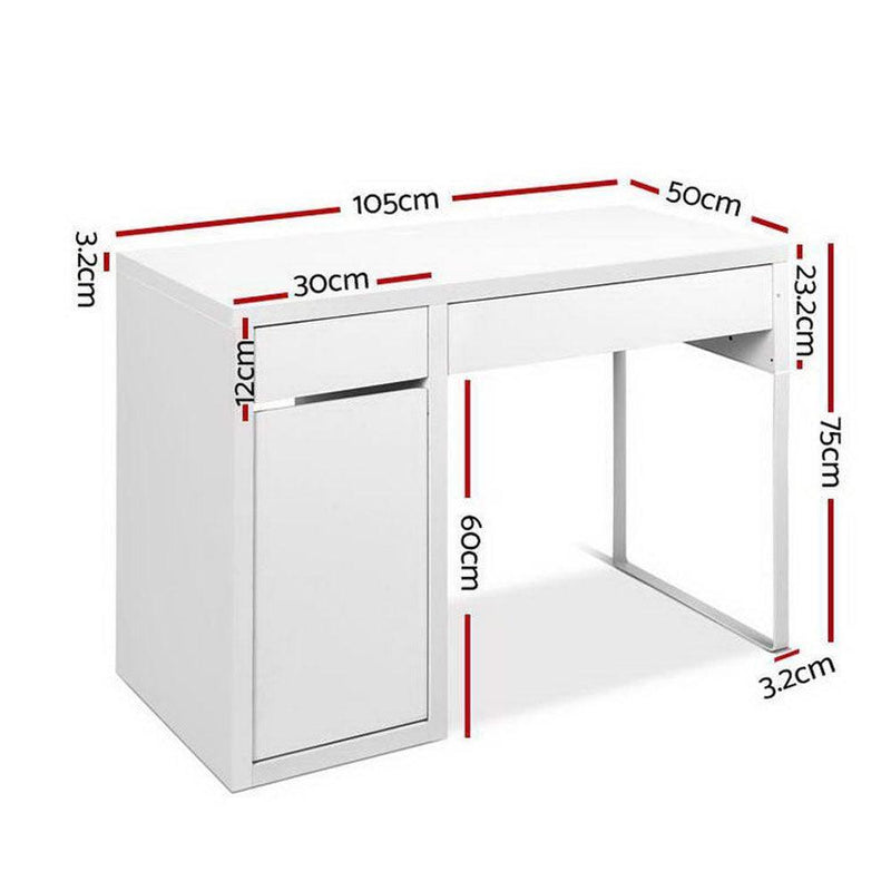 Artiss Metal Desk With Storage Cabinets - White - John Cootes