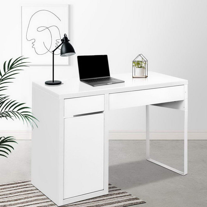 Artiss Metal Desk With Storage Cabinets - White - John Cootes