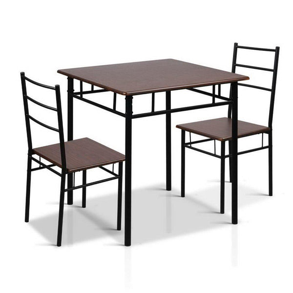 Artiss Metal Table and Chairs - Walnut & Black - John Cootes