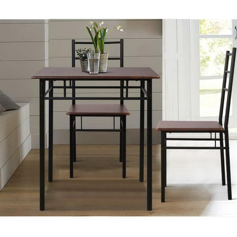 Artiss Metal Table and Chairs - Walnut & Black - John Cootes