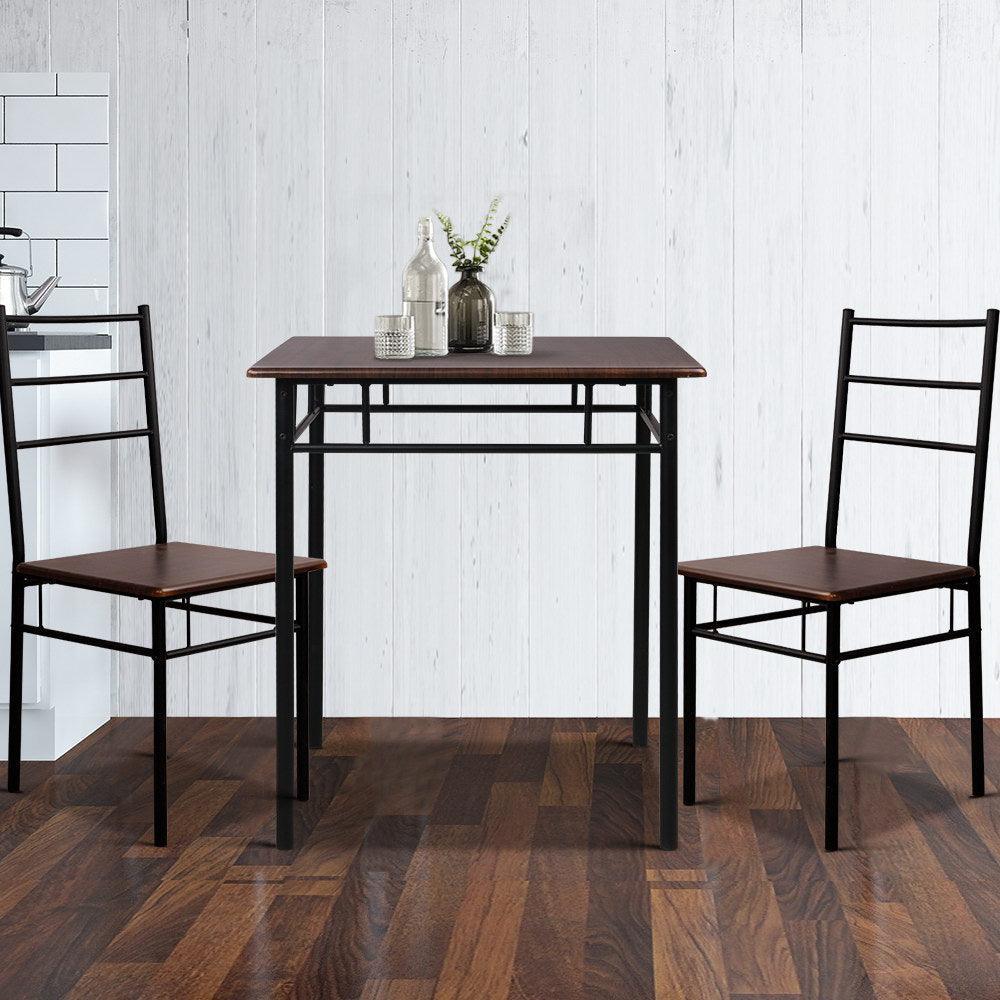 Artiss Metal Table and Chairs - Walnut & Black - John Cootes