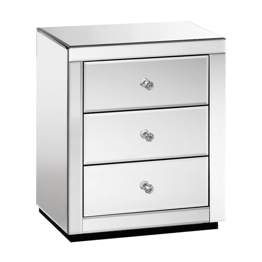 Artiss Mirrored Bedside Table Drawers Furniture Mirror Glass Presia Silver - John Cootes