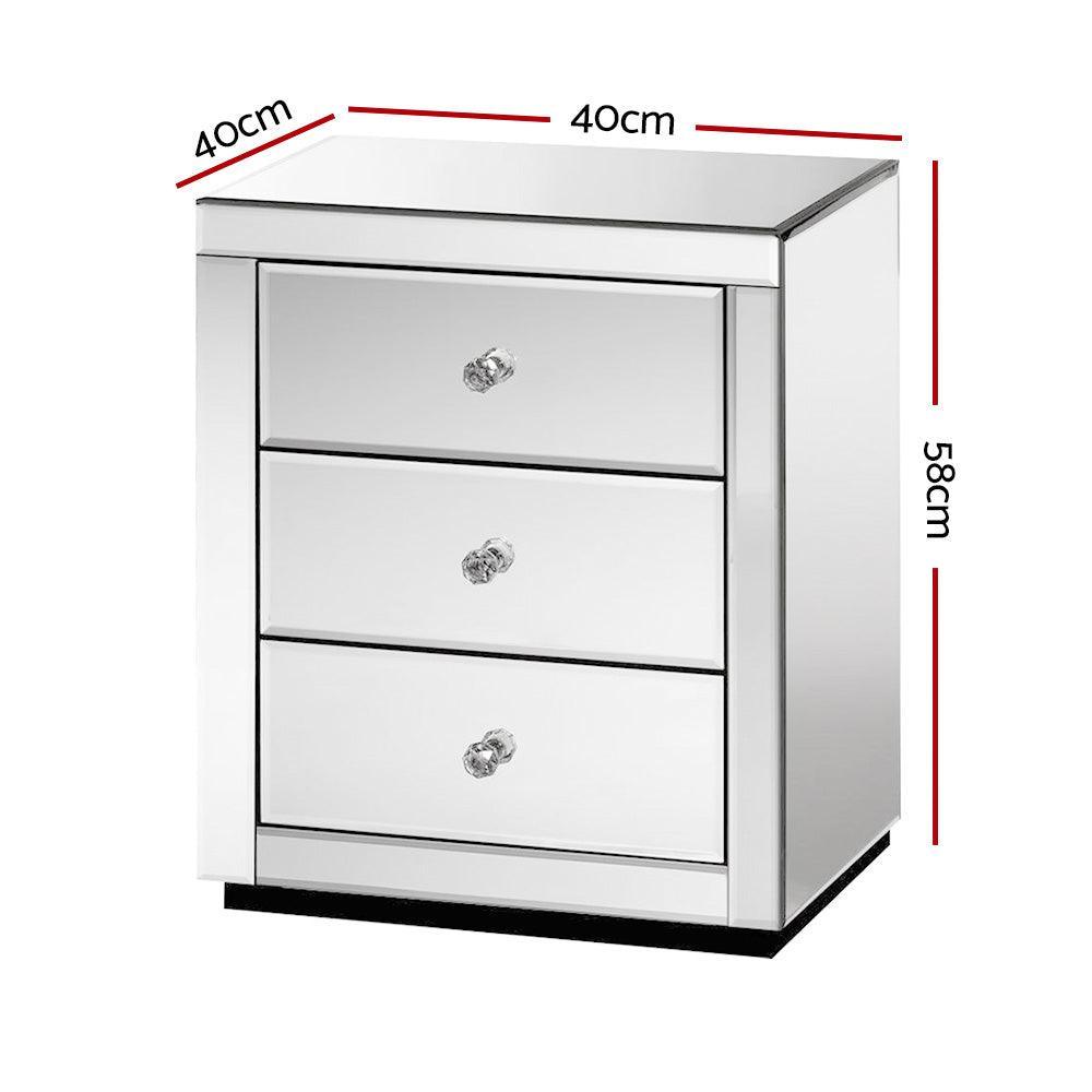 Artiss Mirrored Bedside Table Drawers Furniture Mirror Glass Presia Silver - John Cootes