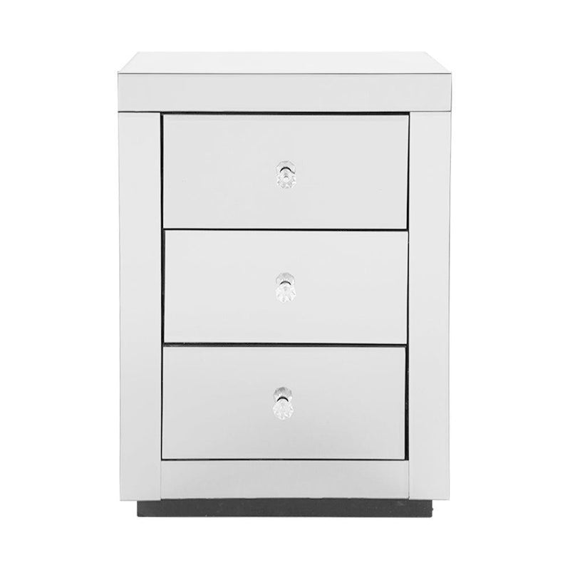Artiss Mirrored Bedside Table Drawers Furniture Mirror Glass Presia Silver - John Cootes