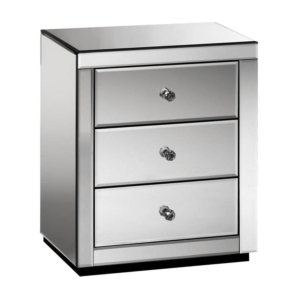 Artiss Mirrored Bedside table Drawers Furniture Mirror Glass Presia Smoky Grey - John Cootes