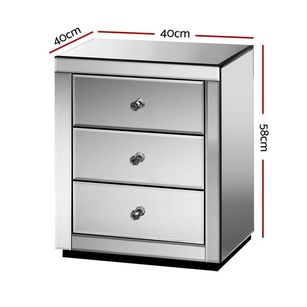 Artiss Mirrored Bedside table Drawers Furniture Mirror Glass Presia Smoky Grey - John Cootes