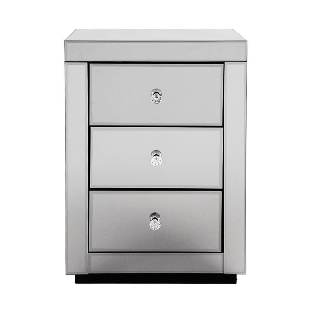 Artiss Mirrored Bedside table Drawers Furniture Mirror Glass Presia Smoky Grey - John Cootes