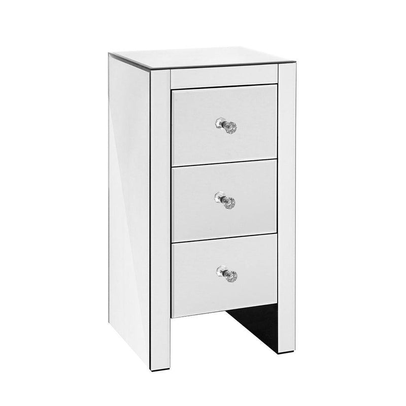 Artiss Mirrored Bedside table Drawers Furniture Mirror Glass Quenn Silver - John Cootes